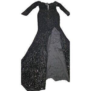 NWT Miss Ord Women's Dress Black Sequin Off Shoulder, Size Large